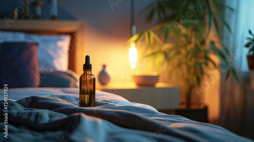 CBD Oil on the Bed at Night 