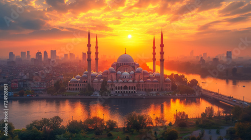 Holy Hagia Sophia Grand Mosque full panorama, Istanbul, Turkey