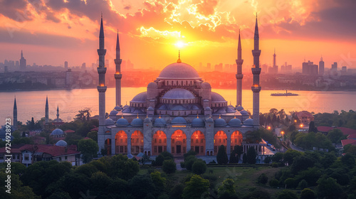 Holy Hagia Sophia Grand Mosque full panorama, Istanbul, Turkey