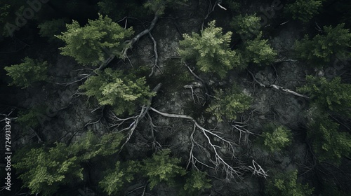 High angle shot of the tree textures of the forest in istria in croatia