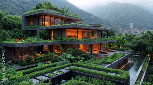 An eco-haven house in the mountains. Image to illustrate the benefits of new energy efficient homes operating as a separate ecosystem.