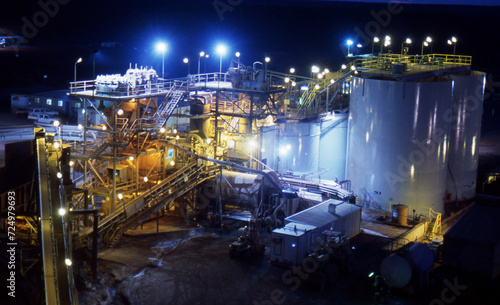 Elevated view of Gold Mine processing at night