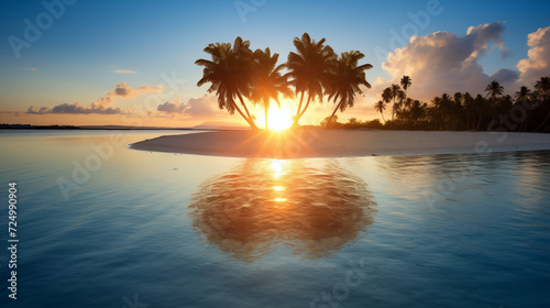 love heart as shilouette at small island with palms in blue ocean