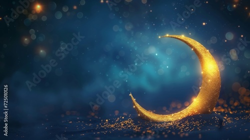 Shining crescent moon that marks the beginning of ramadan, fasting month. Islamic religious celebration - Ramadan Kareen - concept. Muslim holiday