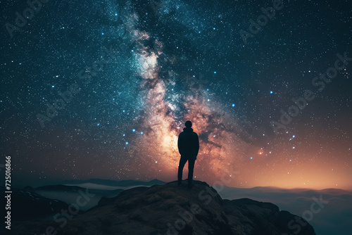 man and milky way, AI generated