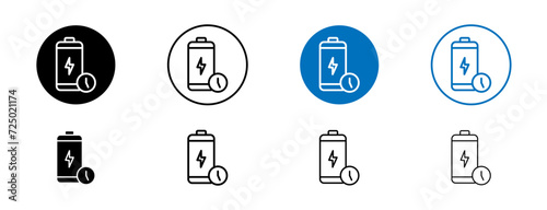 Battery Time Line Icon Set. Mobile battery charging symbol in black and blue color.