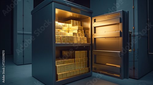 A huge safe filled with gold bars