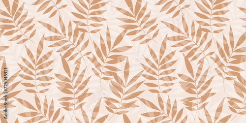 Leaves Seamless Vector Pattern. Watercolor Tropic Palm Leaves Background, Brown Jungle Print