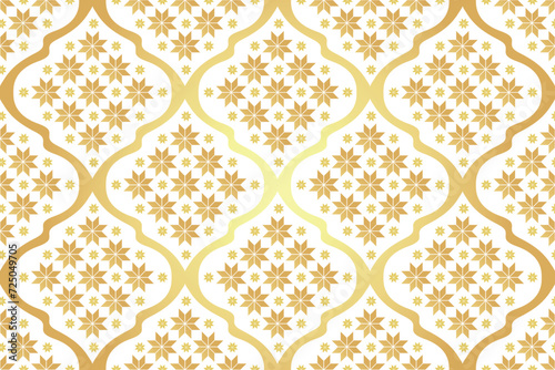 Golden gradient seamless pattern with vintage flowers and rhombuses on a transparent background. Vector image