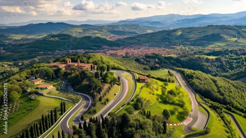 Florence, Italy - 15 August 2021: Aerial view of Mugello Circuit, Italy