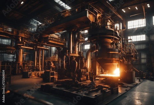 Metallurgical industry with melting metal heavy industry interior factory view concept image