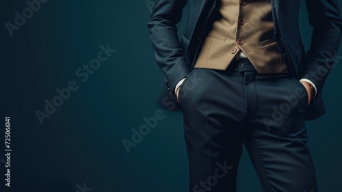 Confident man dressed in a tailored blue suit, modern elegance