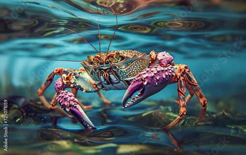 A detailed illustration of crab, in a lively and bustling marine environment, Generative AI