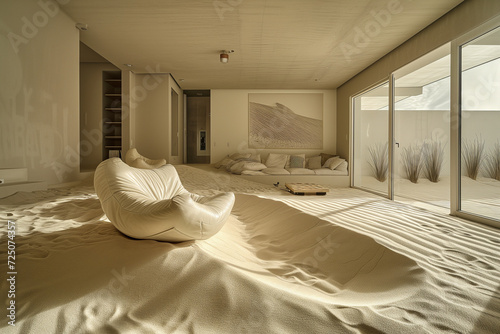 Abandoned modern villa in the middle east overtaken by sand dunes