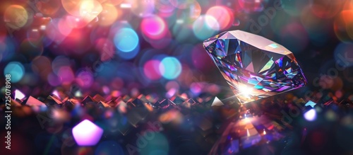 Beautiful crystal diamond with sparkling light on bokeh blur background. AI generated image