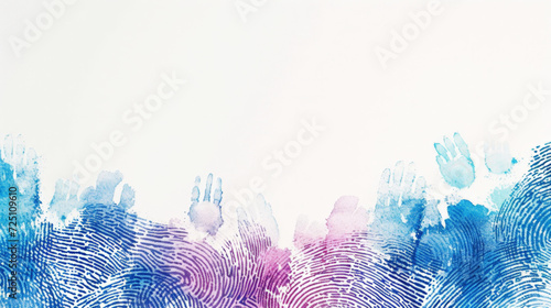 Blue and pink fingerprint swirls on a bright background forming a frame for a copy space.