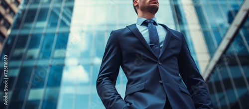 Suit-clad consultant offering financial services with a warm demeanor, includes legal advice and sales of insurance, real estate, and loans to customers.