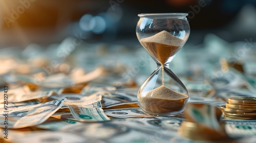 Hourglass with Money - Time and Finance Concept