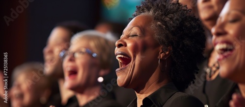 Joyful individuals in choir at Baptist church enthusiastically applauding and singing.