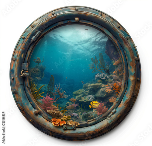 Underwater sea view from the porthole window