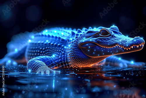 Alligator . Digital wireframe polygon illustration. technology of lines and points.