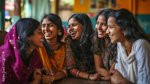 A group of Indian woman talking and laughing together