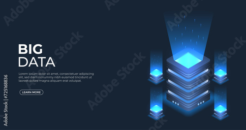 Big data isometric vector illustration. server room rack technology. good for website, banner and landing page.