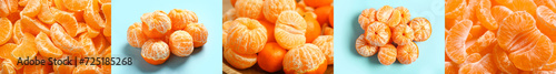 Collage of fresh peeled tangerines