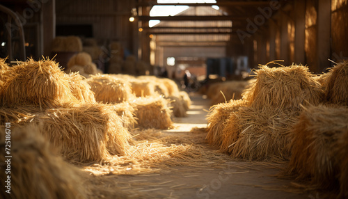 Farmers working in a barn, harvesting wheat generated by AI