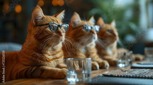 cats with glasses having a meeting