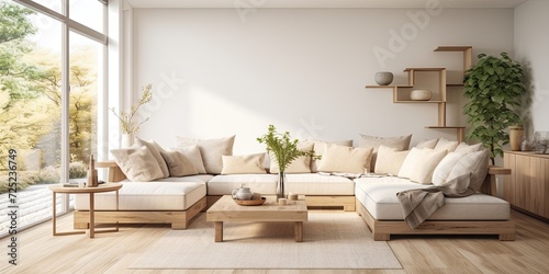 Stylish and cozy living room with large corner sofa, wood flooring, and ample natural light