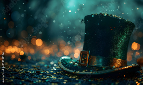 Hat with fog on the black background. St Patricks Day pub party concept. Space for text