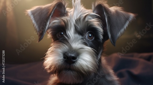 A mischievous schnauzer pup with a twinkle in its eyes.