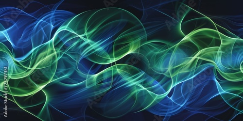 Magnetic field lines, with flowing curves in blue and green, visualizing invisible magnetic forces