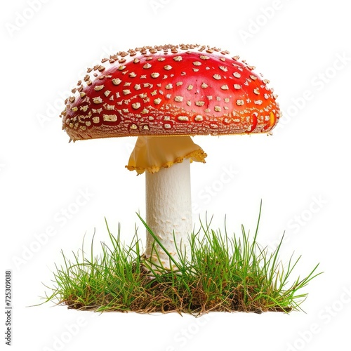 Spotted red and white toadstool mushroom isolated on white background, Ai Generated.