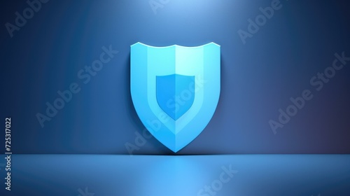 Blue shield icon on dark background. Generative AI.