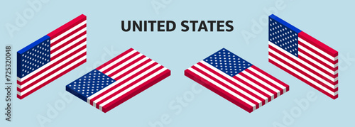 Set of 3D isometric flags of USA.
