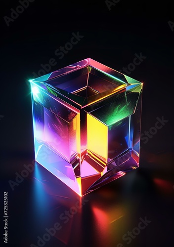 A prism of color! A gleaming glass cube, its facets ablaze with every color of the rainbow
