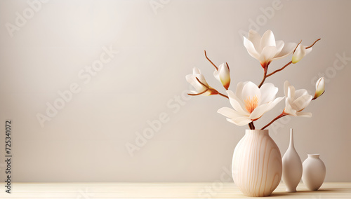 White flowers in a vase on a table , style Chinese , Japanese , sunshine