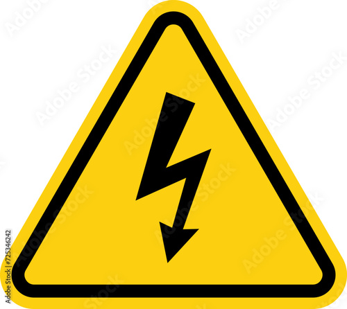 High voltage yellow triangle warning sign, symbol. Caution electric shock danger icon. Vector illustration.