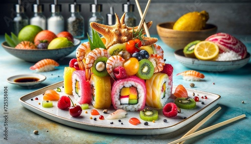 Fusion Sushi Creation, Combining Shellfish With Exotic Fruits
