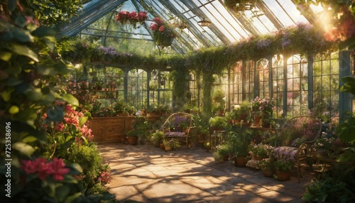 Botanical Haven: A Stunning Greenhouse in the Garden, a Sanctuary for Plants and Nature's Beauty.