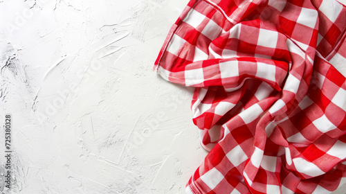 A red and white checkered cloth, resembling a white apron and undershirt, is used as a tablecloth.