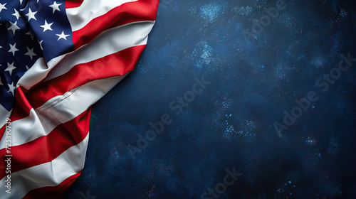 American federal holiday concept. Top view of the flag of United States of America in the left corner with copy-space - AI Generated Abstract Art