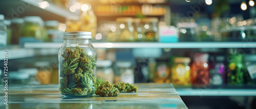 A jar of premium cannabis takes center stage in a dispensary, signaling a shift in cultural norms