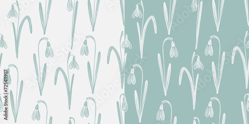 Flower seamless pattern with snowdrop. Spring graphic floral background in vintage style