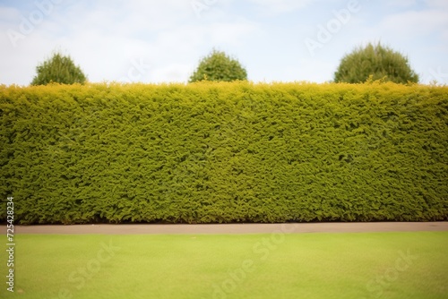 clipped boxwood hedge under bright midday sun