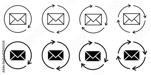 icon set send message, update email. envelope vector with circular arrow icon isolated on white background. design for app, web.