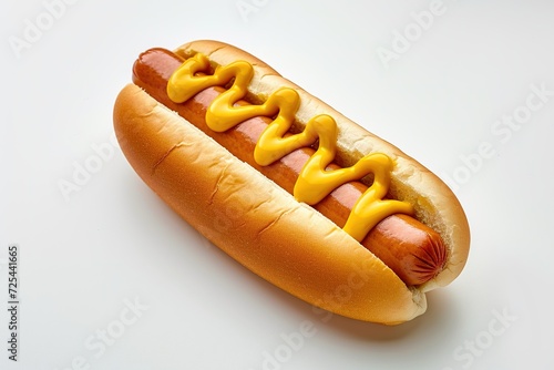 Yellow mustard hotdog isolated on white background.