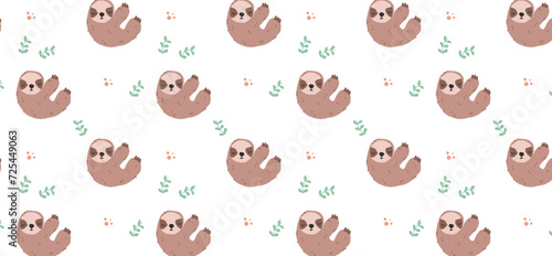 Cute cartoon bohemian children's print. Vector print of a cute sloth for wall decor in a children's bedroom.